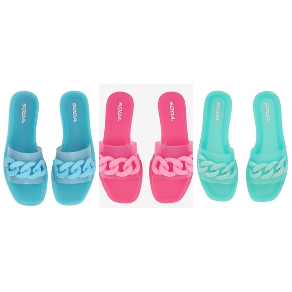 Fashion Nova Shoes - 3x Pairs 6 Fashion Nova Blue‎ Mint Green Pink Jelly Cuban Matte Slide Sandals